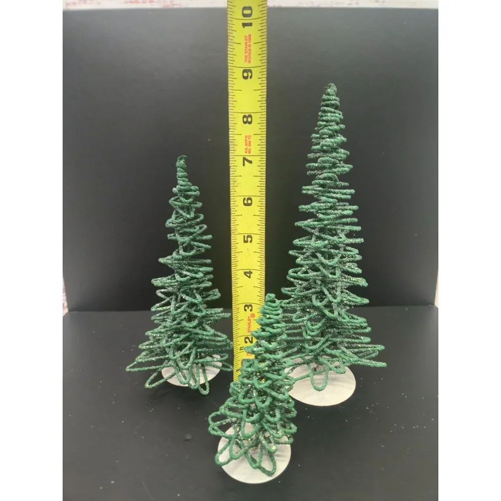 Vintage Dept 56 Village Frosted Zig-zag Trees Set of 3 Retired Green 5250-7 star - Picture 9 of 9